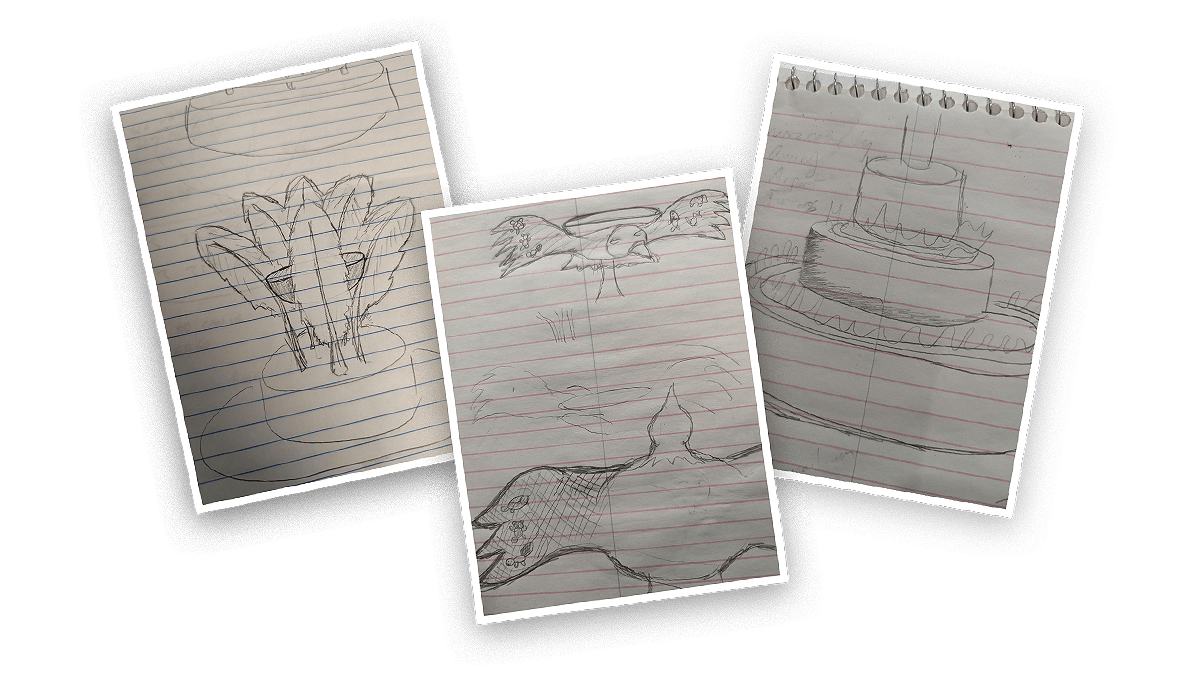 Sketching variations of the cauldron design on paper