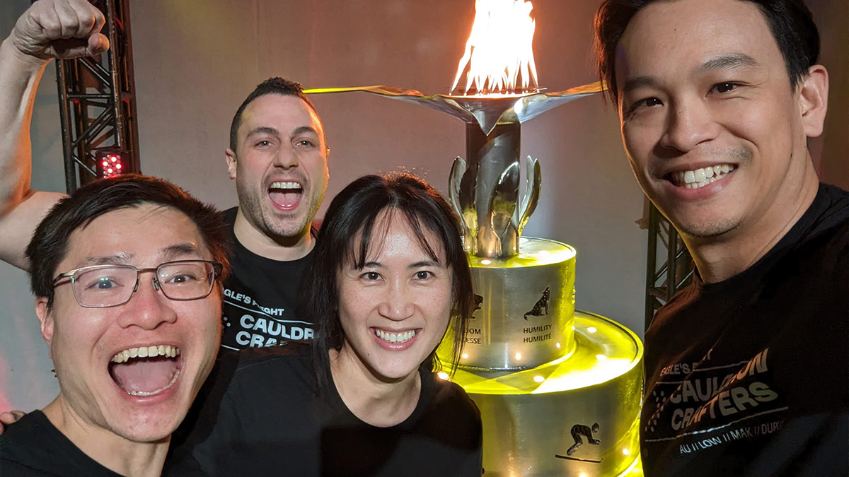 The Cauldron Crafters cheering at the ceremony